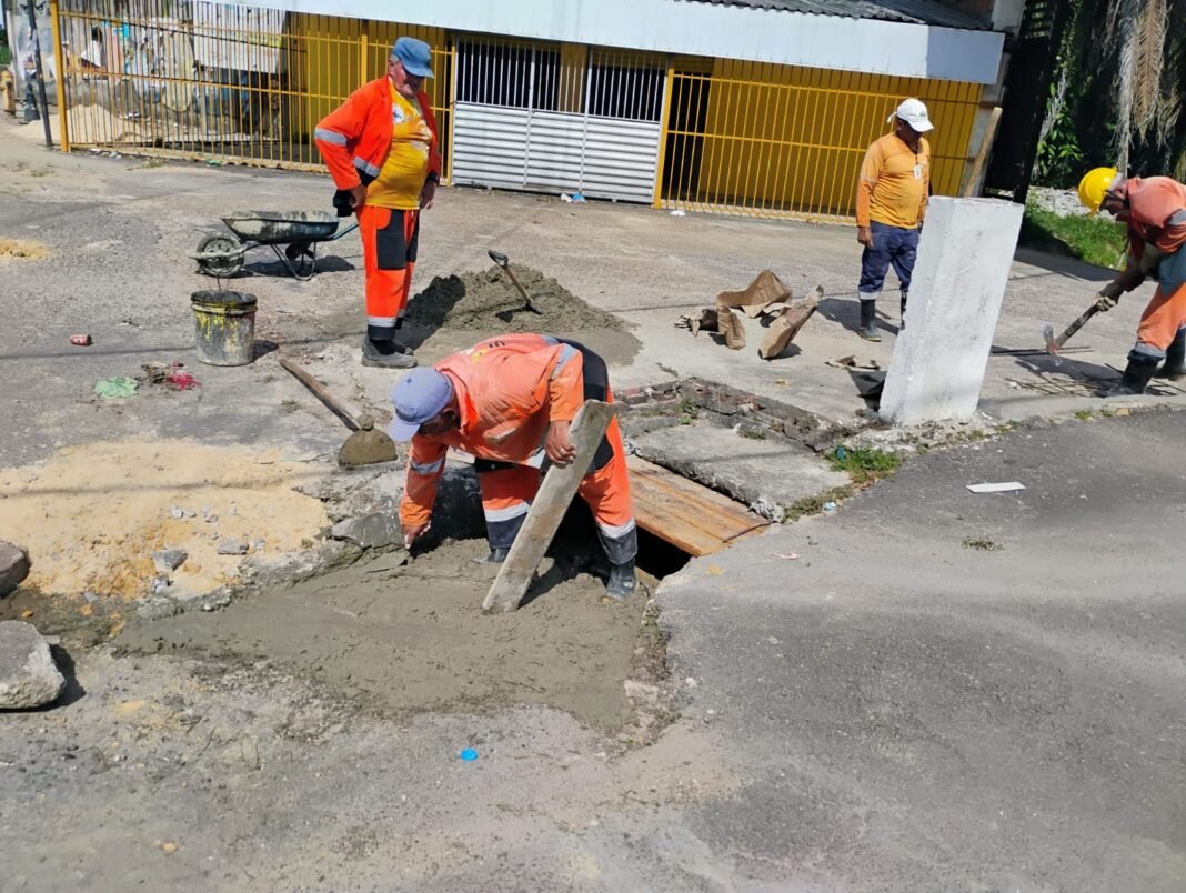 Prefeitura de Manaus recupera dissipador e tampa de caixa coletora na avenida Desembargador João Machado 2