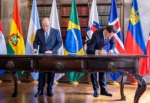 Brasil define cotas para exportar com tarifas reduzidas para a Noruega Rio de Janeiro (RJ), 16/09/2025 – Cerimônia de Assinatura do Acordo de Livre Comércio MERCOSUL-EFTA. Foto: Júlio César Silva/MDIC
