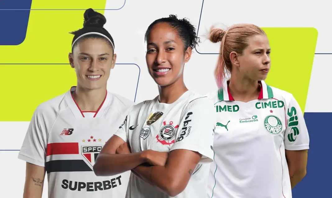 Finalistas à categoria zagueira do Prêmio TV Brasil Petrobras Para Elas - Bruna Calderan, Gi Fernandes, Fe Palermo - 2026